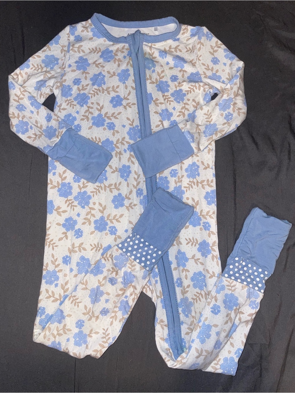 Angel Dear Blue Floral Zip Footed One-Piece Pajama
